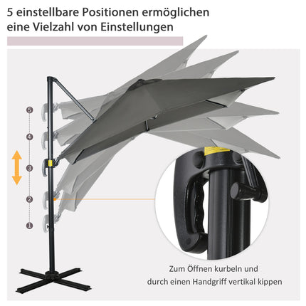 Gray Cantilever Garden Parasol, 245x245cm - Adjustable & Swivel