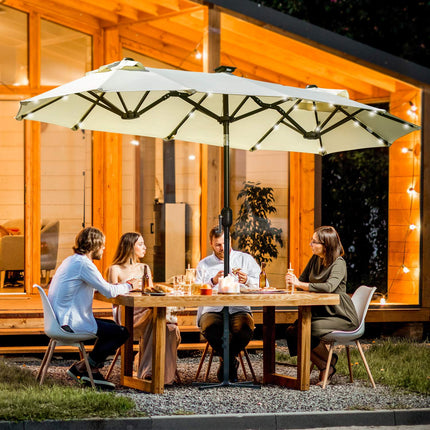 Garden double parasol with LED & adjustable tilt, Beige