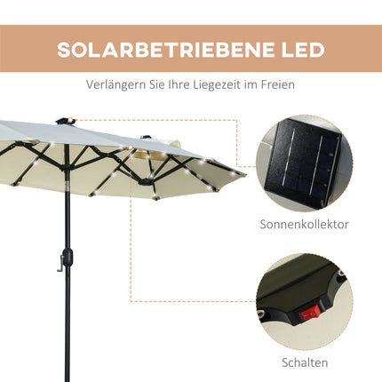 Garden double parasol with LED & adjustable tilt, Beige