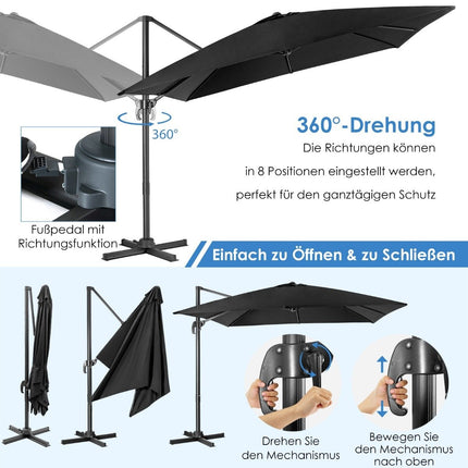 Parasol 300 x 300 cm square cantilever umbrella with crank black