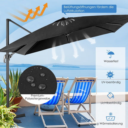 Parasol 300 x 300 cm square cantilever umbrella with crank black