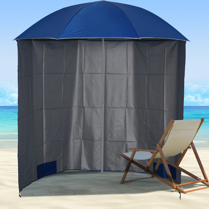 Beach umbrella with side wall, blue polyester, 2.2m