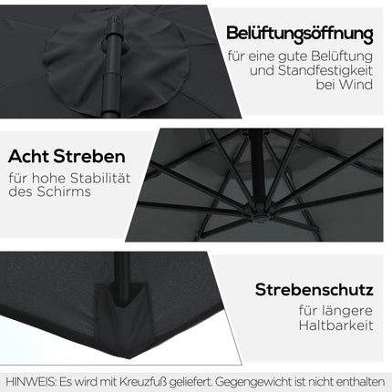 Cantilever Parasol with crank, Steel frame, Black, Ø3x2.5M