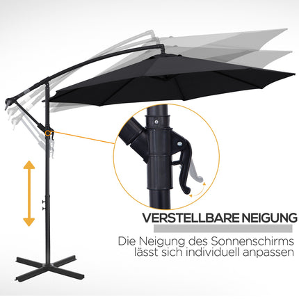 Cantilever Parasol with crank, Steel frame, Black, Ø3x2.5M