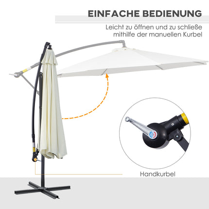 Cantilever Parasol, Crank lift, Steel frame, Cream Ø3x2.5M