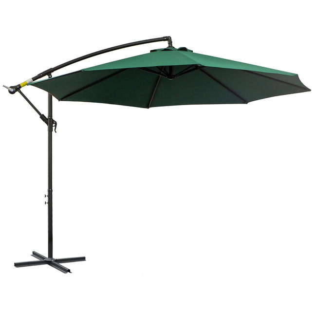 Cantilever parasol with crank, steel & green polyester
