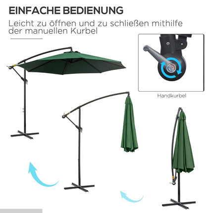 Cantilever parasol with crank, steel & green polyester