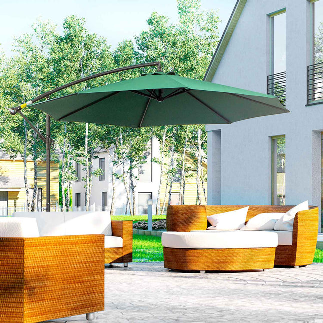 Cantilever parasol with crank, steel & green polyester