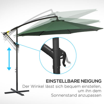 Cantilever parasol with crank, steel & green polyester