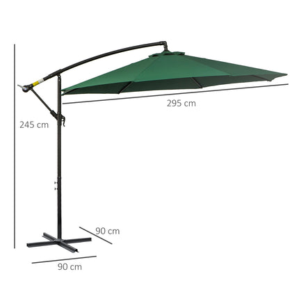 Cantilever parasol with crank, steel & green polyester