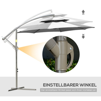 Cantilever parasol, 2.67m, double roof, polyester grey