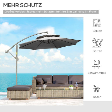 Cantilever parasol, 2.67m, double roof, polyester grey