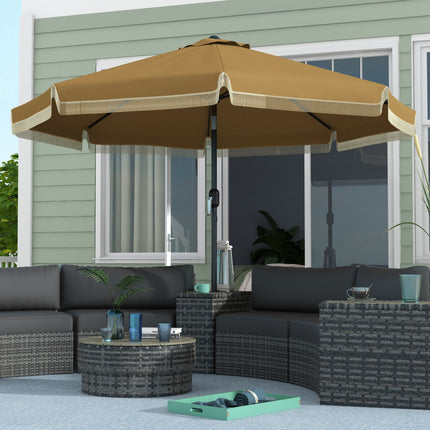265 cm tilting patio umbrella, khaki, fringes & 8 ribs