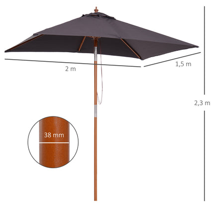 Folding Garden Umbrella - Fir Wood, Adjustable, Dark Grey