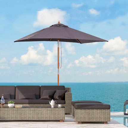 Folding Garden Umbrella - Fir Wood, Adjustable, Dark Grey