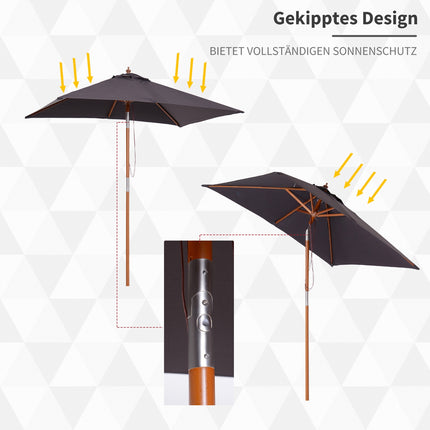 Folding Garden Umbrella - Fir Wood, Adjustable, Dark Grey