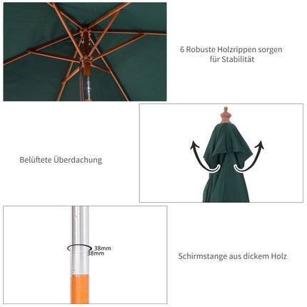 Adjustable folding garden umbrella, spruce, green 200x150x230 cm