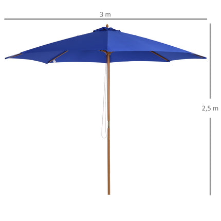 Cantilever Balcony Parasol 300 Cm, Bamboo, Blue