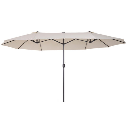 Beige Oval Double Garden Parasol with Hand Crank, 455x270 cm
