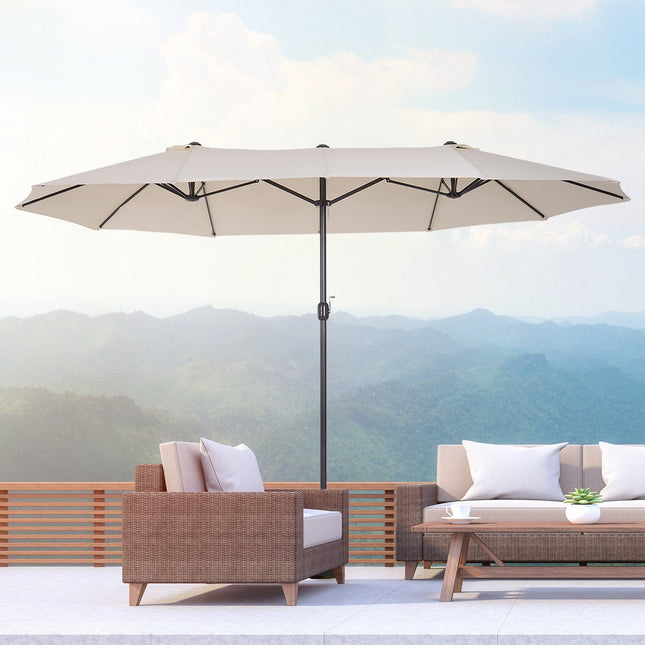 Beige Oval Double Garden Parasol with Hand Crank, 455x270 cm