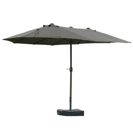 Dark gray oval patio umbrella with stand, 460 x 270 cm