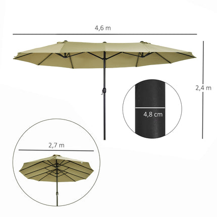 Large oval market umbrella, hand crank, light coffee