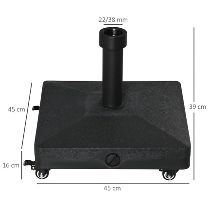 Black Parasol Stand With Wheels, Fits 38/48 mm poles, 45x45 cm