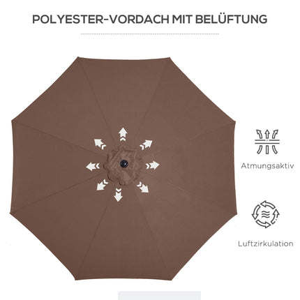 Brown Market Parasol With Crank, Ø2.95m, Durable Polyester