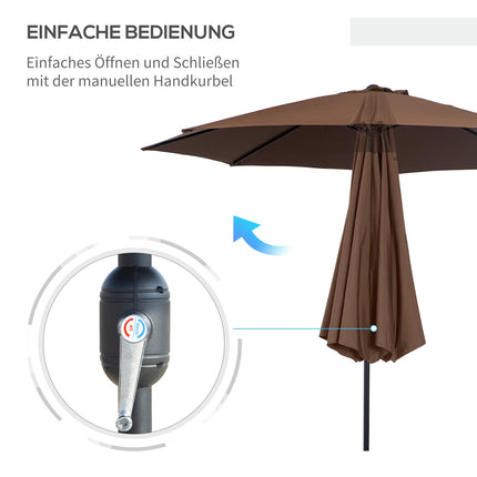 Brown Market Parasol With Crank, Ø2.95m, Durable Polyester