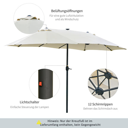 Large oval garden parasol - 440x260cm, LED, Creamy white