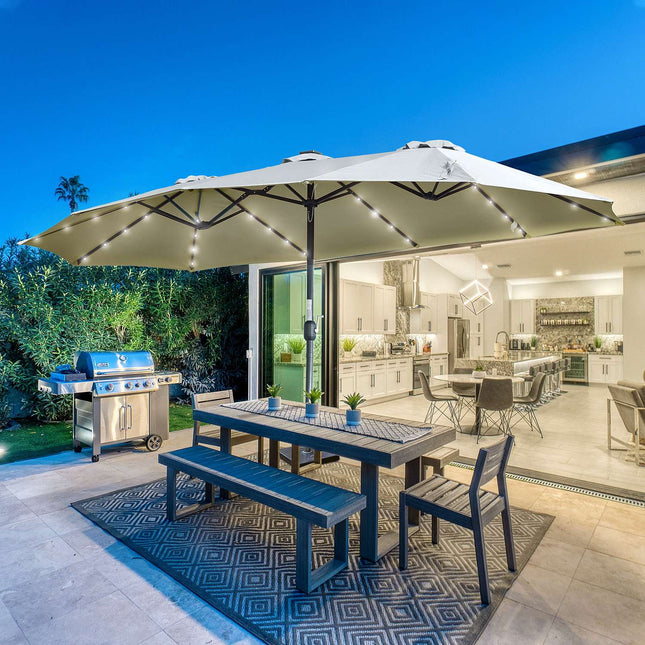 4.5 M Double Parasol With LED, Solar Powered, Light Grey-Black