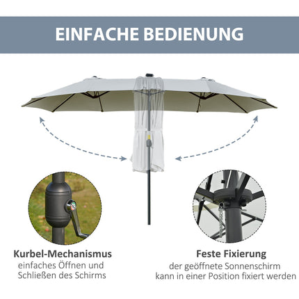 4.5 M Double Parasol With LED, Solar Powered, Light Grey-Black