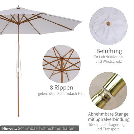 Garden Parasol 300 Cm, Bamboo Frame, Cream White