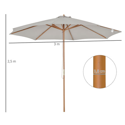 Wooden Parasol, 300 Cm Garden & Balcony Parasol, Grey