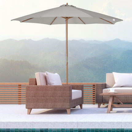 Wooden Parasol, 300 Cm Garden & Balcony Parasol, Grey