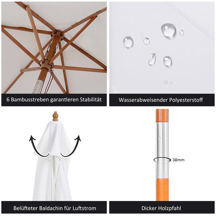 Garden parasol, Bamboo & Polyester, Ø2.5 x 2.3 m, White
