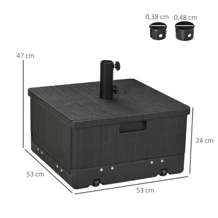 Parasol base stand, 3-in-1 table with wheels, fits 38/48mm poles