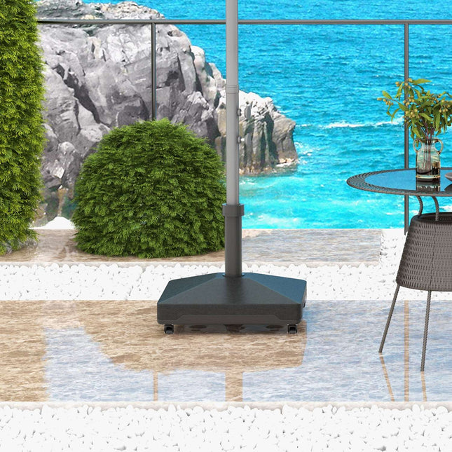Black parasol stand with wheels, 21kg Capacity, Fits 24-38mm