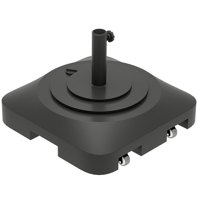 Parasol stand with wheels - square, 25 kg, black