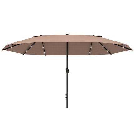 Khaki Oval Parasol with LED, Large 440 x 260 cm, Hand Crank