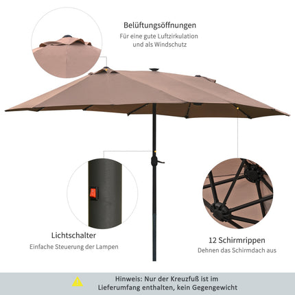 Khaki Oval Parasol with LED, Large 440 x 260 cm, Hand Crank
