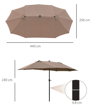 Khaki Oval Parasol with LED, Large 440 x 260 cm, Hand Crank