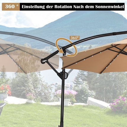 Parasol with LED solar lighting, rotatable cantilever umbrella for garden, Ø 300 cm, beige