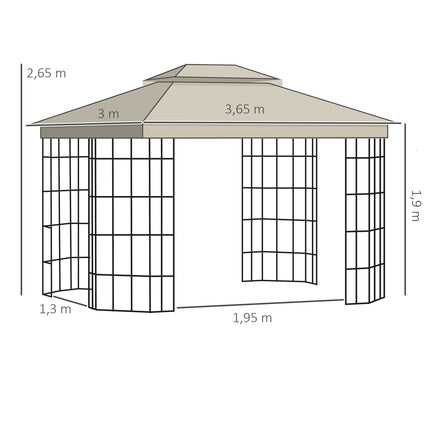 Outdoor marquee, Double roof - 3.65x3m, Mosquito net