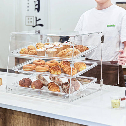 Pastry Display Case, 3-Tier Acrylic, Rear Door 52.6cm