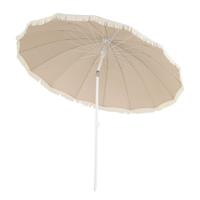 Patio Beach Umbrella 215cm, Fringe Tassel, Tilt 30