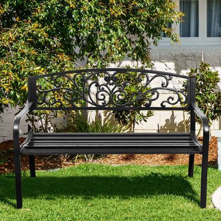 Patio Bench 50-Inch, Steel Frame, Cast Iron Backrest