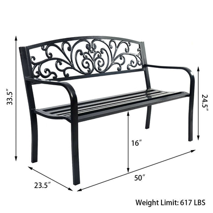 Patio Bench 50-Inch, Steel Frame, Cast Iron Backrest