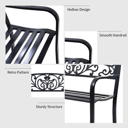 Patio Bench 50-Inch, Steel Frame, Cast Iron Backrest