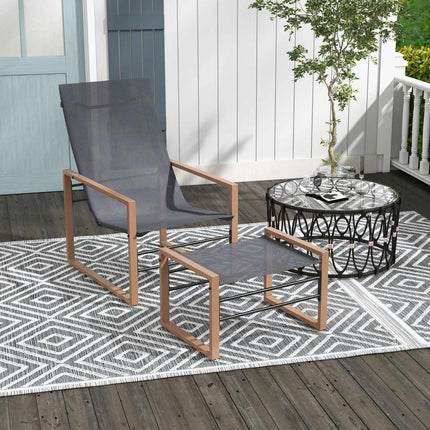 Patio chair set with mesh cover, metal frame, dark grey
